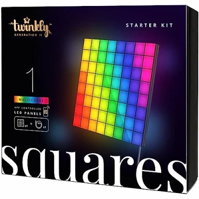 Image of Twinkly Squares Master Panel, RGB LED Including 1 Main Panel and USB C Power Supply, Compatible with HomeKit, Alexa Google Home, Gaming Lights Streaming, 16M+ Colors