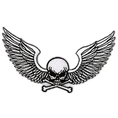 Image of Klicnow Winged Skull Embroidered Patch 10.2cm X 6.5cm (4&quot; 2 1/2&quot;)