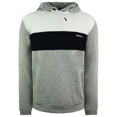 Image of Ben Sherman Striped Panelled Hoody Mens Pullover Jumper 0065215G Grey