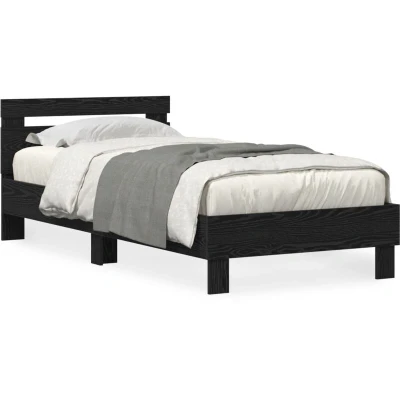 Image of vidaXL Bed Frame with LED Lights Black Oak 90x190 cm Engineered Wood
