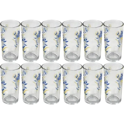Image of Highball Drinking Glasses Tumblers Set 250ml Tall Long Cocktail Water Juice Dinning Table (Blue &amp; Yellow 12 Glass)