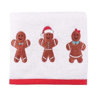 Image of Fusion Christmas Gingerbread Man Hand Towels 2 Pack (50 x 90cm) Soft Fluffy 100% Cotton Embroidery Bathroom Decorations/Bathroom Accessory