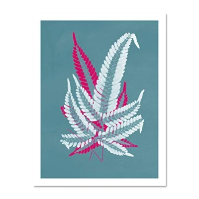 Image of Wee Blue Coo Bright Coloured Fern Teal Pink Large White Framed Art Print Wall Poster 18x24 inch