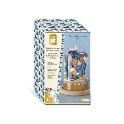Image of Janod Create Your Own Light Up Blue &amp; Gold Butterfly Bell Jar Les Ateliers Déco Children’s Arts Crafts Kit Fine Motor Skills Concentration 8 Years +, J07878, Multicolor