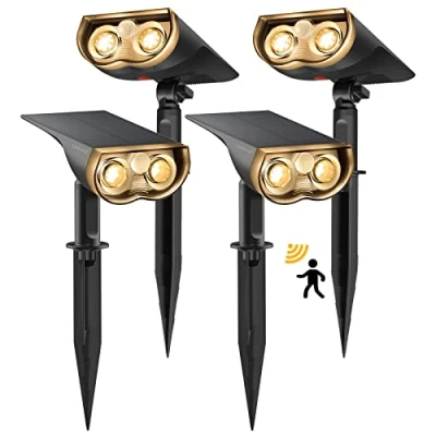 Image of Linkind Solar Security Lights Outdoor Motion Sensor, 1000lm Super Bright Garden Powered IP67 Waterproof, Warm White 3000K, for Garden, Patio, Pack of 4