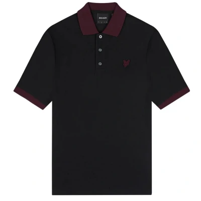 Image of Lyle &amp; Scott Tonal Ringer Polo Shirt Jet Black/Burgundy M