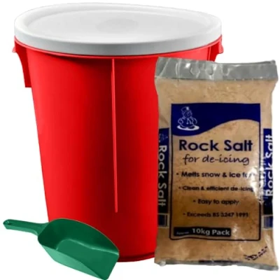 Image of KetoPlastics 25L RED GRIT BIN with 10KG Brown Rock Salt ICE Snow &amp; Scoop Shovel