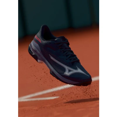 Image of Mizuno WAVE EXCEED COURT CC Tennis Shoes Odyssey Gray/White/Blue Granite Women/Men Size 7
