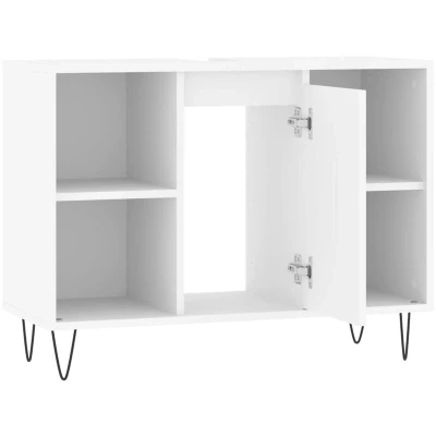 Image of vidaXL White Bathroom Cabinet with Iron Feet Industrial Style Modern Engineered Wood Wide Storage Unit for