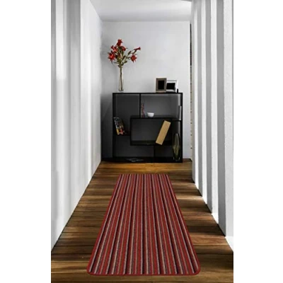 Image of eXtreme MODERN MACHINE WASHABLE ANTI SLIP KITCHEN UTILITY HALL LONG RUNNER DOOR MAT RUG (Red, 240 x 67cm runner)