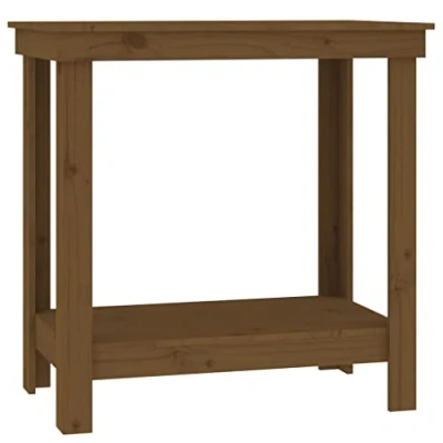 Image of vidaXL Solid Wood Pine Work Bench Honey Brown, 80x50x80 cm, Ample Storage with Shelf, Sturdy Frame, Perfect for Garage, Easy Assembly