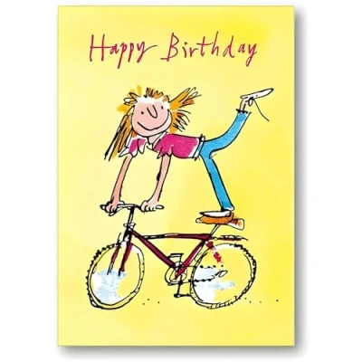 Image of Woodmansterne General Female Birthday Card for Girls &#039;Little Acrobat&#039; Girl on Bicycle Eco Friendly &amp; Recyclable