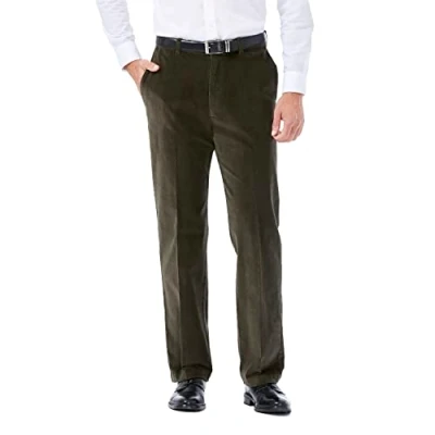 Image of Haggar mensHC00229Stretch Corduroy Expandable Waist Classic Fit Plain Front Casual Pants Green 42W x 29L