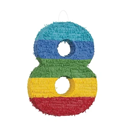 Image of Number 8 Pinata (37cm x 53cm) Vibrant Multicolor Party Essential Perfect for Kids Birthday Celebrations &amp; Festivities 1 Pc