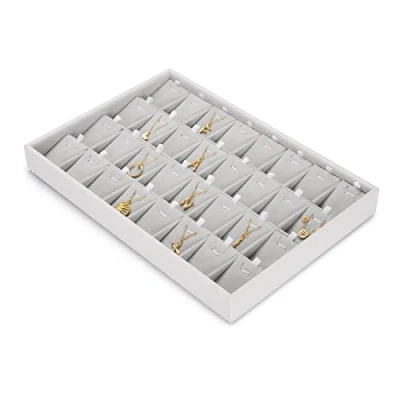 Image of Oirlv Velvet 32 Grids Pendant Stackable Jewelry Tray Velour Interior White PU Leather External Holder (32 Pendant)
