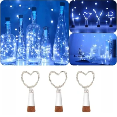 Image of KOBWA Wine Bottle Cork Lights, USB Powered Rechargeable Copper String Lights 59Inch 15 LEDs for DIY, Wedding, Halloween, Christmas, Party Decor (Pack of 4/ White)
