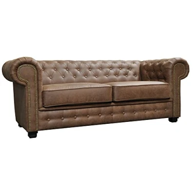 Image of Astor Chesterfield Style Sofa Set 3+2 Seater Armchair Brown Faux Leather (3 Seater)