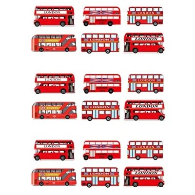 Image of 18 Stand Up London Bus Themed Edible Wafer Paper Cake Toppers Decorations