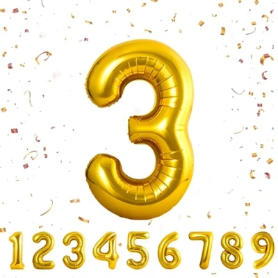 Image of Number Balloons 3,Gold 3 Balloon 40 Inch Giant Helium Foil for Boys Girls Party Decor Birthday Anniversary Graduation Decorations Supplies