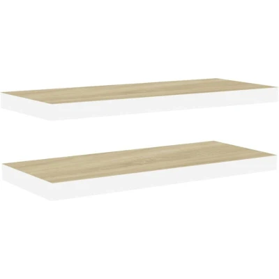Image of vidaXL Floating Wall Shelves 2 pcs Oak and White 60x23.5x3.8 cm MDF