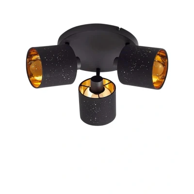 Image of Lindby ceiling light Vasilia, 3 bulb, black/gold, fabric