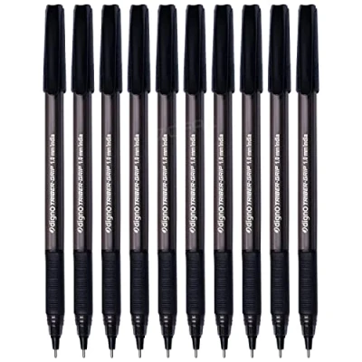 Image of DIGNO Triber Grip Ballpoint Pens, BLACK, Medium Point (1.0mm), Pack of 10, Multipack, Triangular Soft Grip, Perfect for School Home Office Use