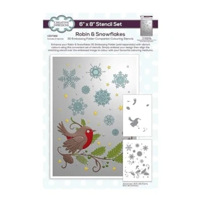 Image of Creative Expressions Robin &amp; Snowflakes Companion Colouring Stencil 6 in x 8 Set of 2, Cream,