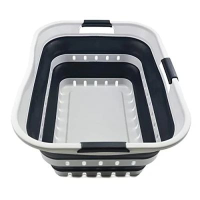 Image of SAMMART 42L Collapsible Plastic Laundry Basket Foldable Pop Up Storage Container/Organizer Portable Washing Tub Space Saving Hamper/Basket (1, Grey/Slate Grey)