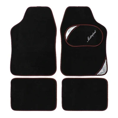 Image of JVL 01 930RD Universal PVC Backed Carpet Car Mat Motorsport Set, Black/Red, 4 Pieces