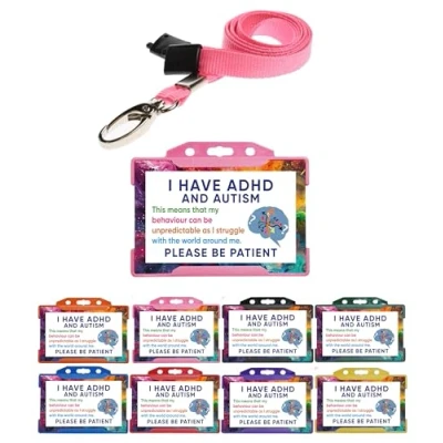 Image of QUANTUM LEAP ADHD and Autism Disability ID Card with Pink Holder Lanyard