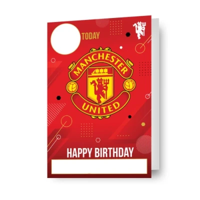 Image of Manchester United Football Club Birthday Card. Comes with Stickers to Personalise your Age and Name, Red