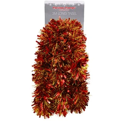 Image of Christmas Concepts® 3m / 9.8ft Chunky/Fine Tinsel Decoration (Red &amp; Gold)