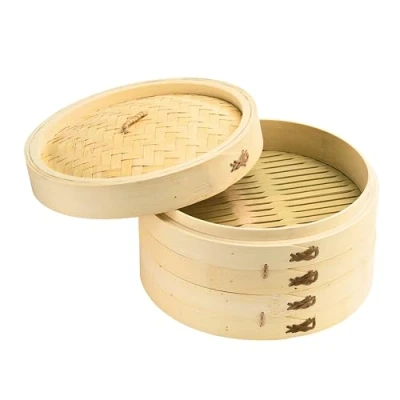 Image of ADEPTNA 2 TIER BAMBOO STEAMER 10 INCH 25CM DIAMETER GREAT FOR HEALTHIER COOKING