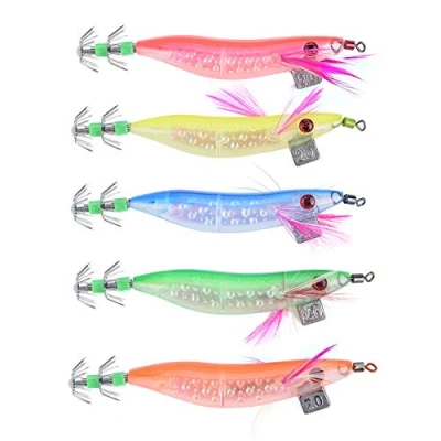Image of Artificial Lures, 5PCs 3D Lifelike Simulation Luminous Fish Squid Jigs Hard Fishing Lures Shrimp Baits with Sharp Hook Tail