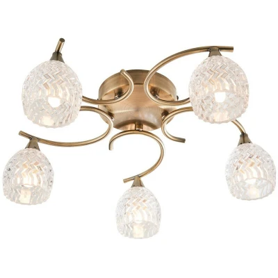 Image of Boyer 5 Light Semi Flush Multi Arm Ceiling Antique Brass, Glass, G9