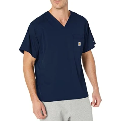 Image of Carhartt Men&#039;s Slim Fit V Neck Top Medical Scrubs Shirt, Navy, S