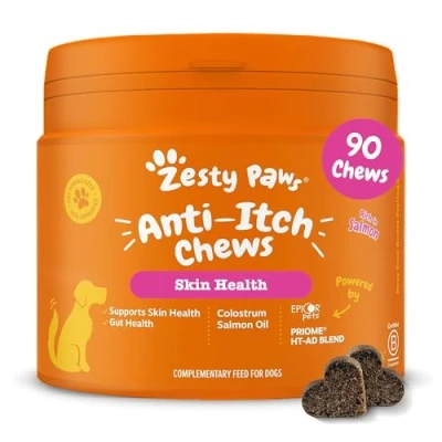 Image of Zesty Paws Itchy dog skin Relief Itching or sensitive Hypoallergenic Allergy Anti itch and for Dogs who scratch, &amp; lick Omega 3 Fatty Acids 90 Pcs