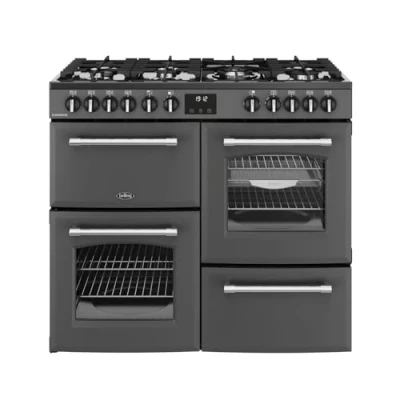 Image of BELLING Farmhouse 100DF Dual Fuel Range Cooker Anthracite &amp; Chrome, Silver/Grey
