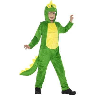 Image of Smiffys Deluxe Crocodile Costume, Green with Hooded Jumpsuit &amp; Tail, Children&#039;s Animal Fancy Dress, Dress Up Costumes