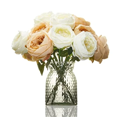Image of Waisted Glass Vase for Flowers Smoked Grey Cut 16cm Decorative Small Roses, Posy, Peony, Tulips Vases Table Decoration Living Room Modern Home
