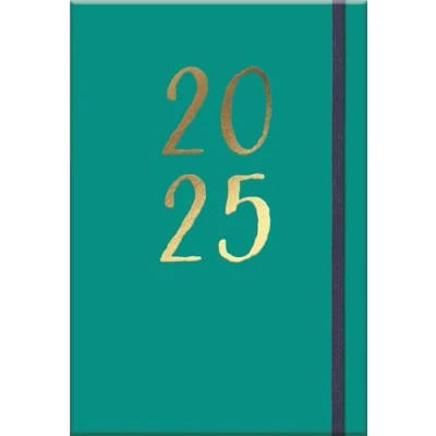 Image of 2025 Diary A5 Stylish Green &amp; Gold Soft Cover Week to View Planner Home Office