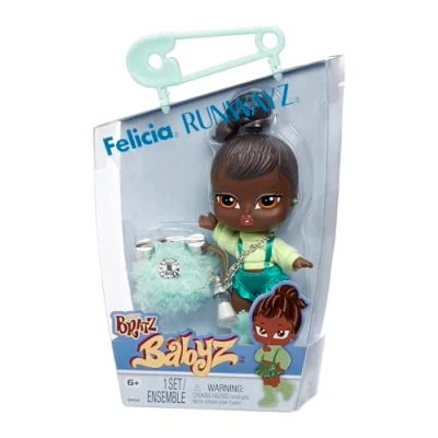 Image of Bratz Babyz Runwayz Doll Felicia 1 Collectible Fashion with Stylish Outfit, Cute Baby a Necklace That Doubles as Keychain Kids Toy Great for Ages 6 and Older
