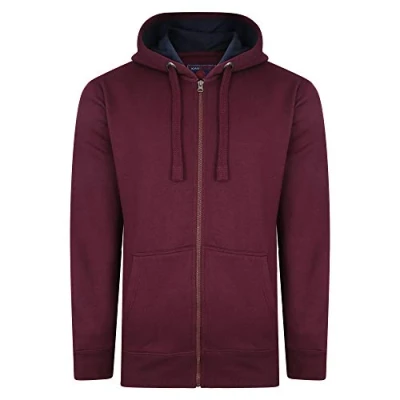 Image of KAM Mens Kingsize Full Zip Hoodie Front Pockets and Drawstring Lined Hood Hoody 503H Burgundy 5XL