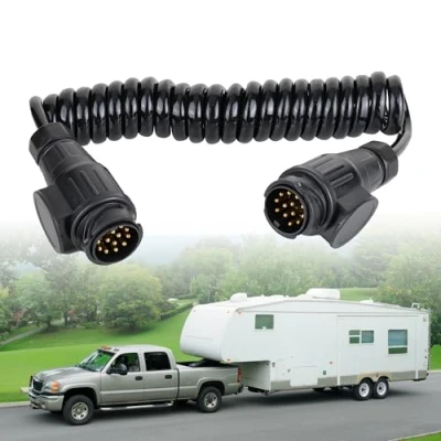 Image of YKUKIZEE 13 Pin Male to Trailer Extension Cable 3M, Core Light Board Lead, Coiled for Towing Caravan Truck Car
