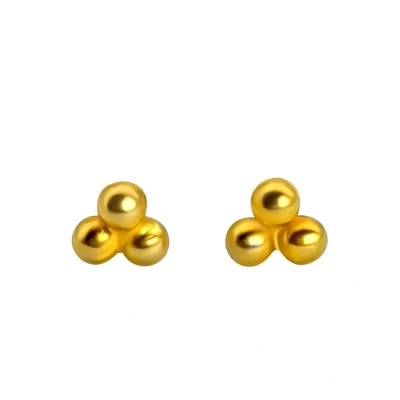 Image of 81stgeneration Gold Plated Sterling Silver Earrings Minimalist Triple Ball Studs Dot Work Jewellery for Women Vermeil Style Men&#039;s 925