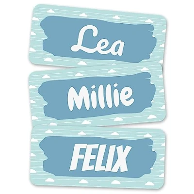 Image of melu kids® Name Labels for Clothes &amp; Items (50 Pieces) Personalised and Washable Kids Stickers, Stick on Tags (Clouds)
