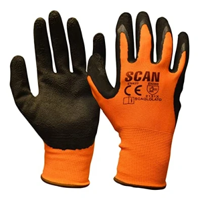 Image of Scan SCAGLOLATOL Hi Vis Orange Latex Foam Work Gloves. Size: Large (9)