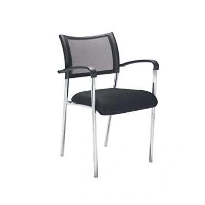 Image of Office Hippo Heavy Duty Meeting Chair, Versatile &amp; Robust Stackable Desk Chair With Chrome Frame, Breathable Mesh Back Padded Seat, Hard Wearing Arm Black/Chrome