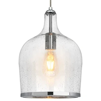 Image of Modern Chrome Pendant Light Glass Bell Ceiling Lamp Shade Bubble Effect Clear Transparent H3022