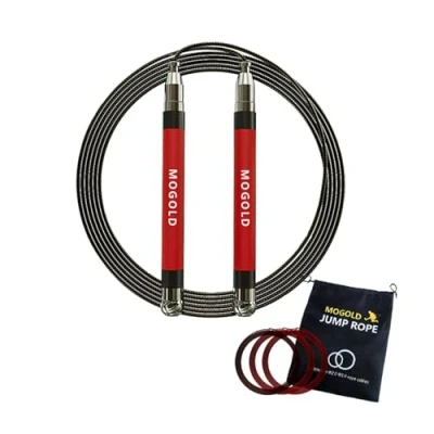 Image of MOGOLD Speed Jump Rope for Man&amp;Women Ball Bearing Design Length Adjustable 360 Degree Spin Silicone Grip Skipping with 4 Ropes Fitness Workout Crossfit &amp; Home Exercises